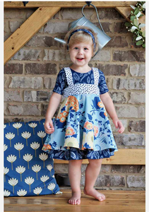 Pre-order GSD1370 Girls blue floral Dress ( Deadline July 4 )