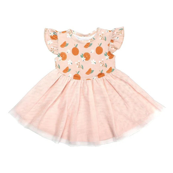 GSD1373 pre order short sleeve orange floral tull girls dress