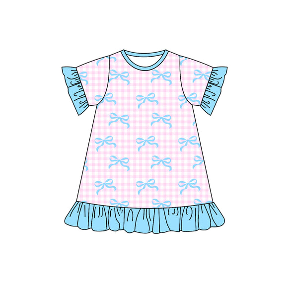 GSD1448 pre order pink plaid blue bow dress