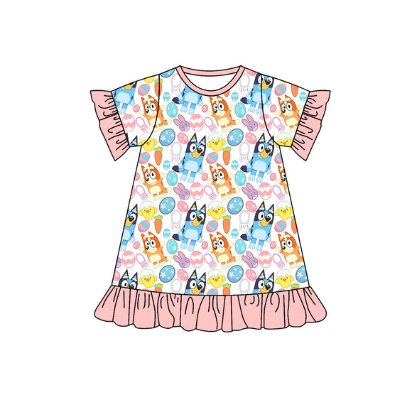 GSD1452 short sleeve Easter cartoon dog pink dress