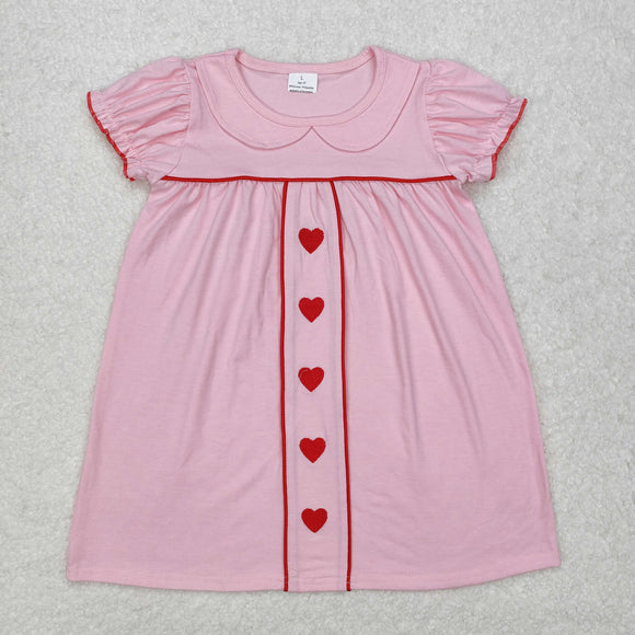 GSD1453 short sleeve embroiodered Valentine's pink dress