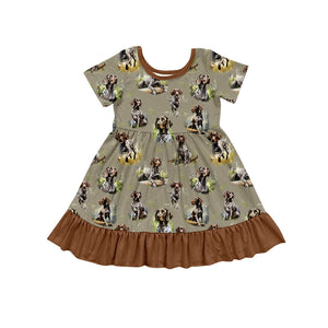 GSD1475 pre order hunting dog brown girls dress