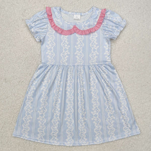 GSD1499  short sleeve floral blue girls dress