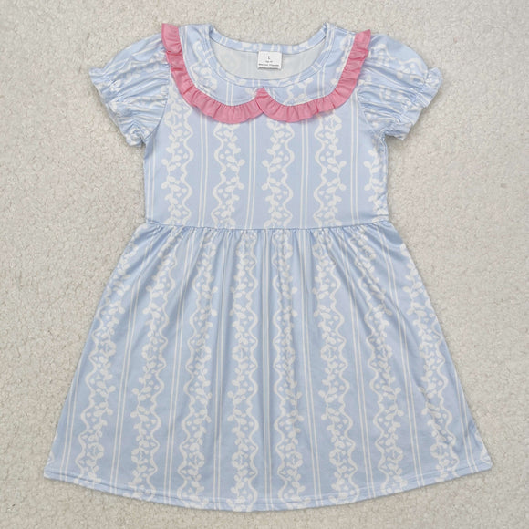 GSD1499  short sleeve floral blue girls dress