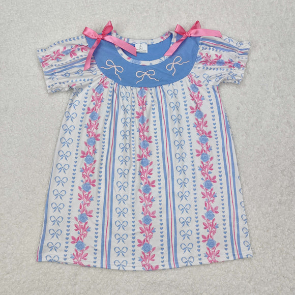 GSD1520 toddler clothes embroidered bow floral baby girl summer dress