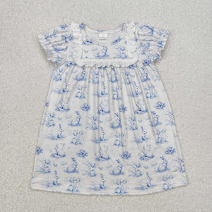 GSD1531  toddler clothes blue rabbit baby girl easter summer dress