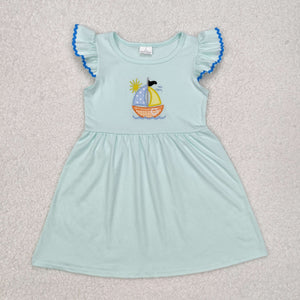 GSD1539 embroidery boat flying sleeve white dress