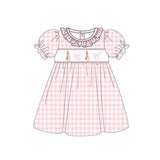 Pre-orde GSD1583 baby Girls embroidery rabbit puff sleeve pink plaid Dress