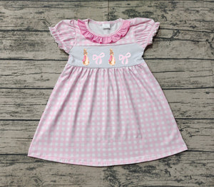 Pre-orde GSD1583 baby Girls embroidery rabbit puff sleeve pink plaid Dress