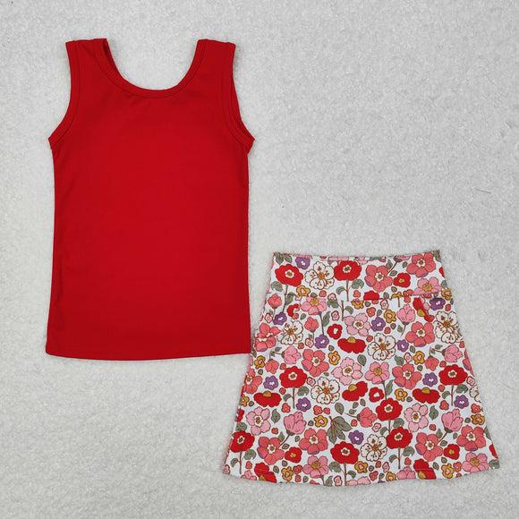 GSD1598 Baby Girls Red Floral Outfits Skirt