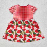 GSD1612 baby Girls puff sleeve red plaid  Strawberry Dress