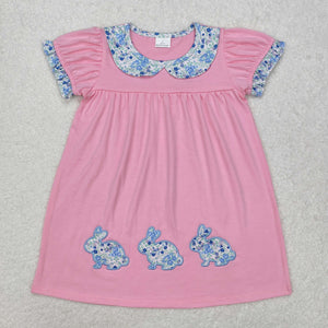 GSD1615 baby Girls blue embroidered bunny pink Dress