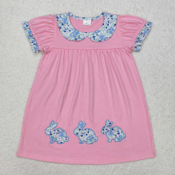 GSD1615 baby Girls blue embroidered bunny pink Dress