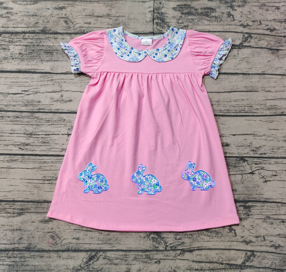 Pre-order GSD1615 baby Girls blue embroidery bunny pink Dress