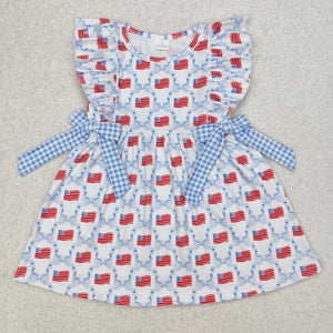 GSD1641 baby Girls sleeveless July Fourth blue bow Dress