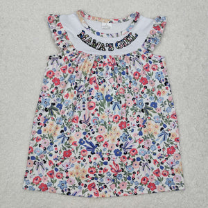 GSD1658-short sleeve embroidered mama's girls floral  girls dress