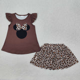 GSD1664 baby Girls brown flying leopard  shorts Dress