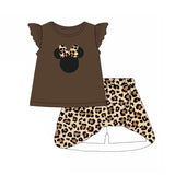 Pre-order GSD1664 baby Girls brown flying leopard  shorts Dress