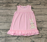 Pre-order GSD1671 baby Girls Easter embroidery bunny pink sleeveless Dress