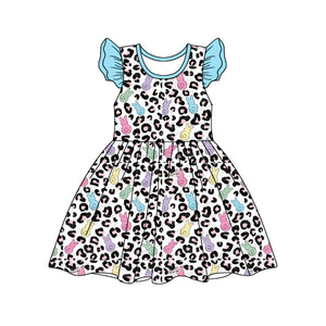 Pre-order GSD1679 Easter bunny baby Girls leopard flying sleeve Dress（Deadline Dec.27）