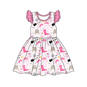 Pre-order GSD1680 baby Girls boot pink flying sleeve Dress（Deadline Dec.27）