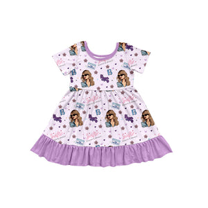 Pre-order GSD1683 baby Girls singer purple short sleeve Dress（Deadline Dec.29）