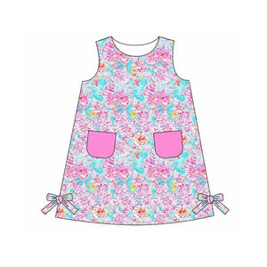 Pre-order GSD1685 baby Girls pink pocket bow sleeveless Dress（Deadline Dec.29）