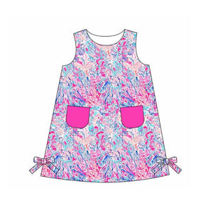 Pre-order GSD1687 baby Girls rose  pocket bow sleeveless Dress（Deadline Dec.29）