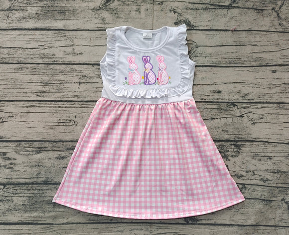 Pre-order GSD1696 baby Girls Easter embroidery bunny plaid sleeveless Dress