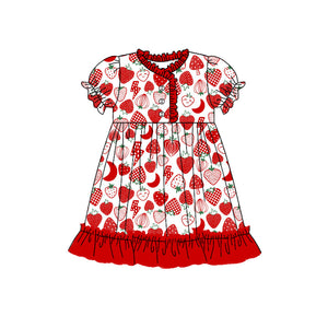 Pre-order GSD1746 baby girls red puff sleeve Strawberry Dress ( Deadline Jan.13)