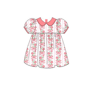 Pre-order GSD1751 baby girls pink puff sleeve bow Dress ( Deadline Jan.14)