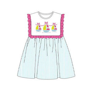 Pre-order GSD1752 baby girls floral sleeveless boat stripe Dress ( Deadline Jan.14)