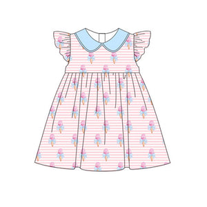 Pre-order GSD1753 baby girls flying sleeve pink bow stripe Dress ( Deadline Jan.14)