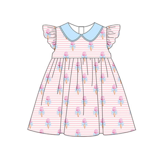 Pre-order GSD1753 baby girls flying sleeve pink bow stripe Dress ( Deadline Jan.14)