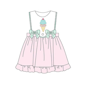 Pre-order GSD1754 baby girls sleeveless green bow pink Dress ( Deadline Jan.14)