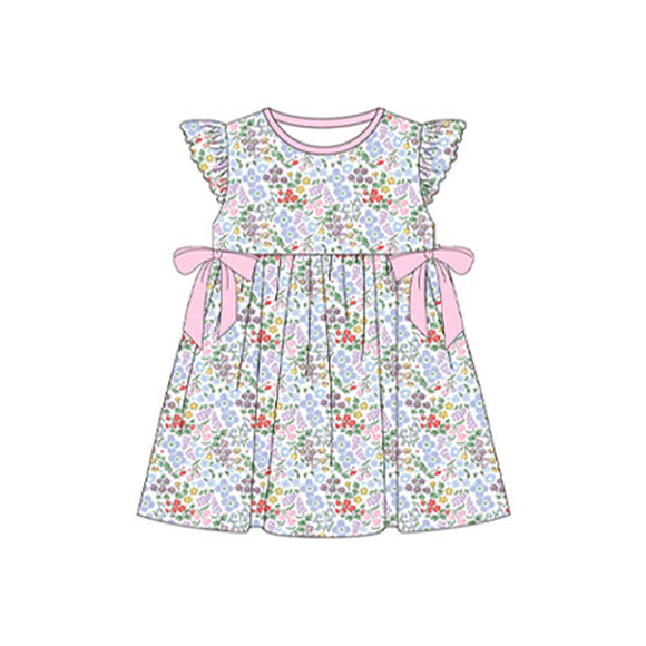 Pre-order GSD1757 baby girls flying sleeve bow floral Dress ( Deadline Jan.14)