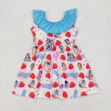 GSD1813 baby Girls blue floral sleeveless cartoon dog Strawberry Dress