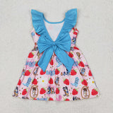 GSD1813 baby Girls blue floral sleeveless cartoon dog Strawberry Dress