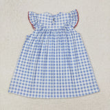 GSD1817 baby Girls July Fourth flying sleeve checked  Dress smocked