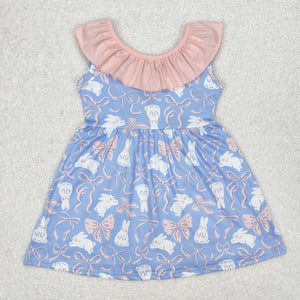 GSD1829 baby Girls blue bunny collar bow Dress