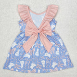 GSD1829 baby Girls blue bunny collar bow Dress
