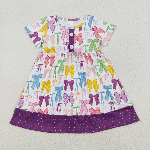 GSD1834 baby Girls short sleeve colorful bow Dress