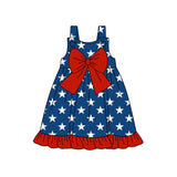 Pre-order GSD1854 baby Girls July Fourth sleeveless star red bow Dress ( Deadline Jan.26)