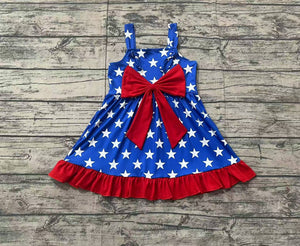 Pre-order GSD1854 baby Girls July Fourth sleeveless star red bow Dress ( Deadline Jan.26)