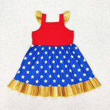 GSD1877 baby Girls golden flying sleeve red blue dot Dress