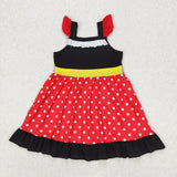 GSD1878 baby Girls red flying sleeve black red dot Dress