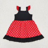 GSD1878 baby Girls red flying sleeve black red dot Dress
