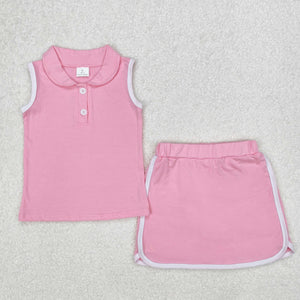 GSD1975 baby girls pink sleeveless button outfits Pure cotton