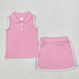 GSD1975 baby girls pink sleeveless button outfits Pure cotton