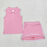 GSD1975 baby girls pink sleeveless button outfits Pure cotton